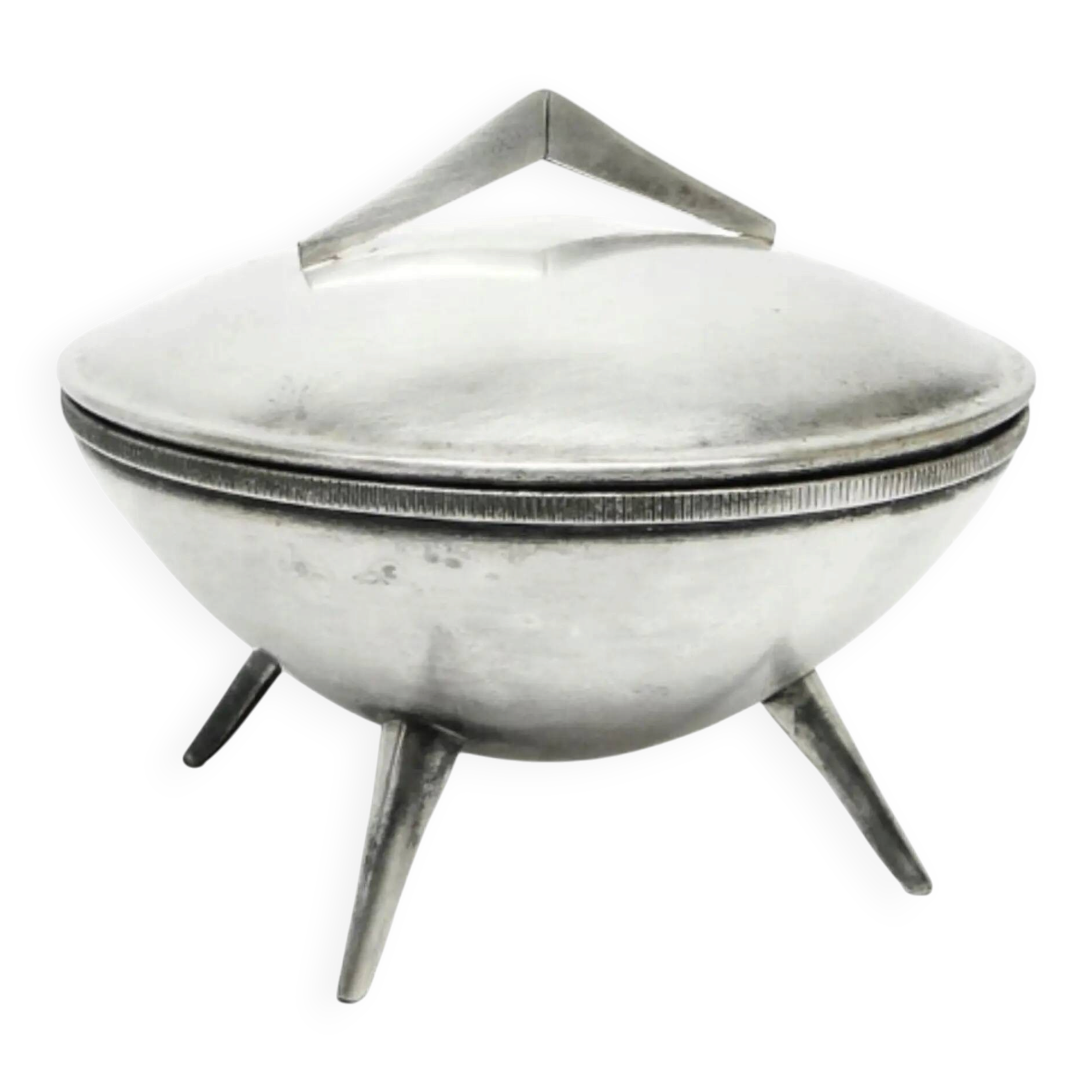 Space age sugar bowl, silver-plated brass, Poland, 1960s