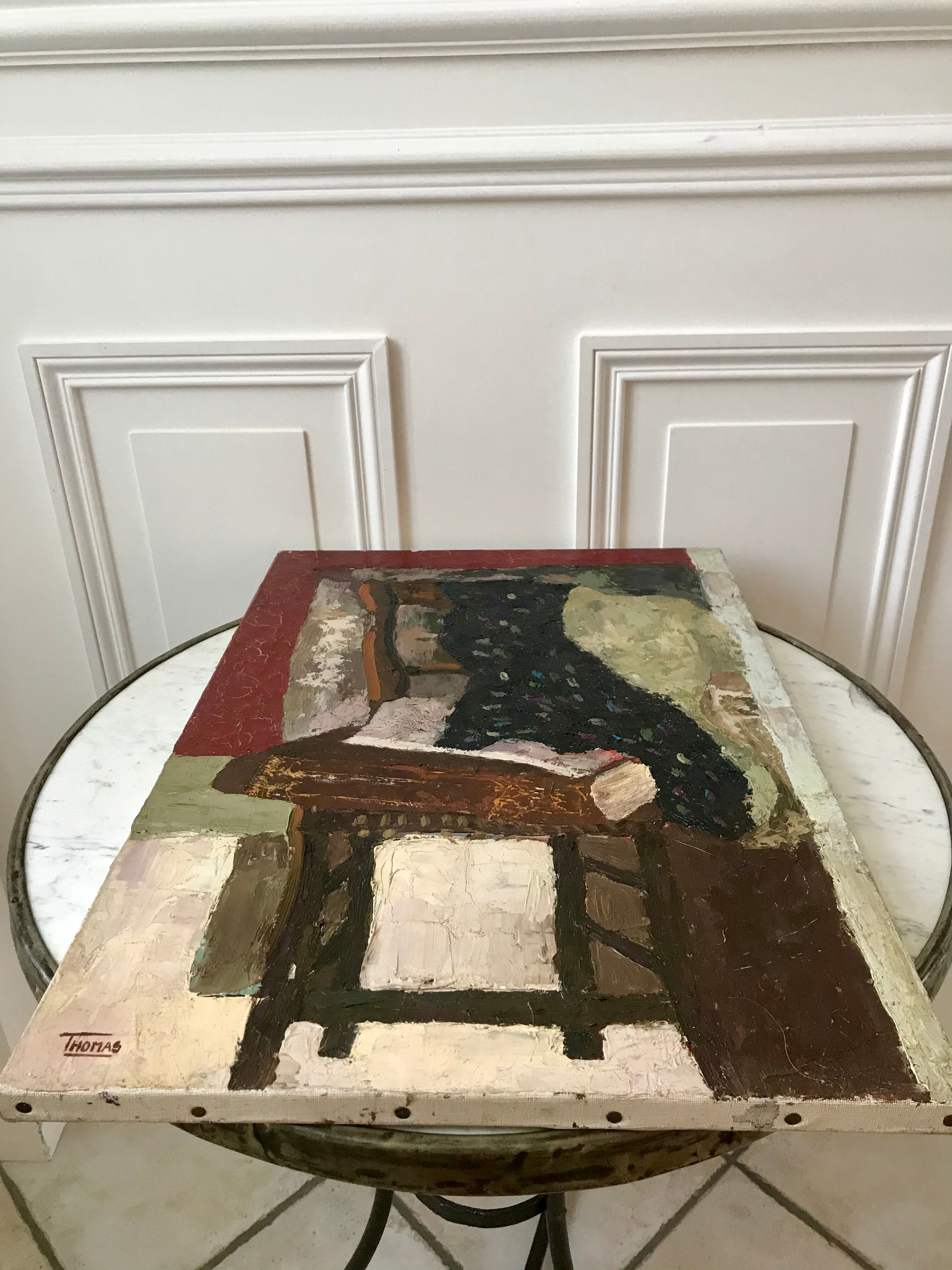 Oil painting on canvas Still life chair signed 50s