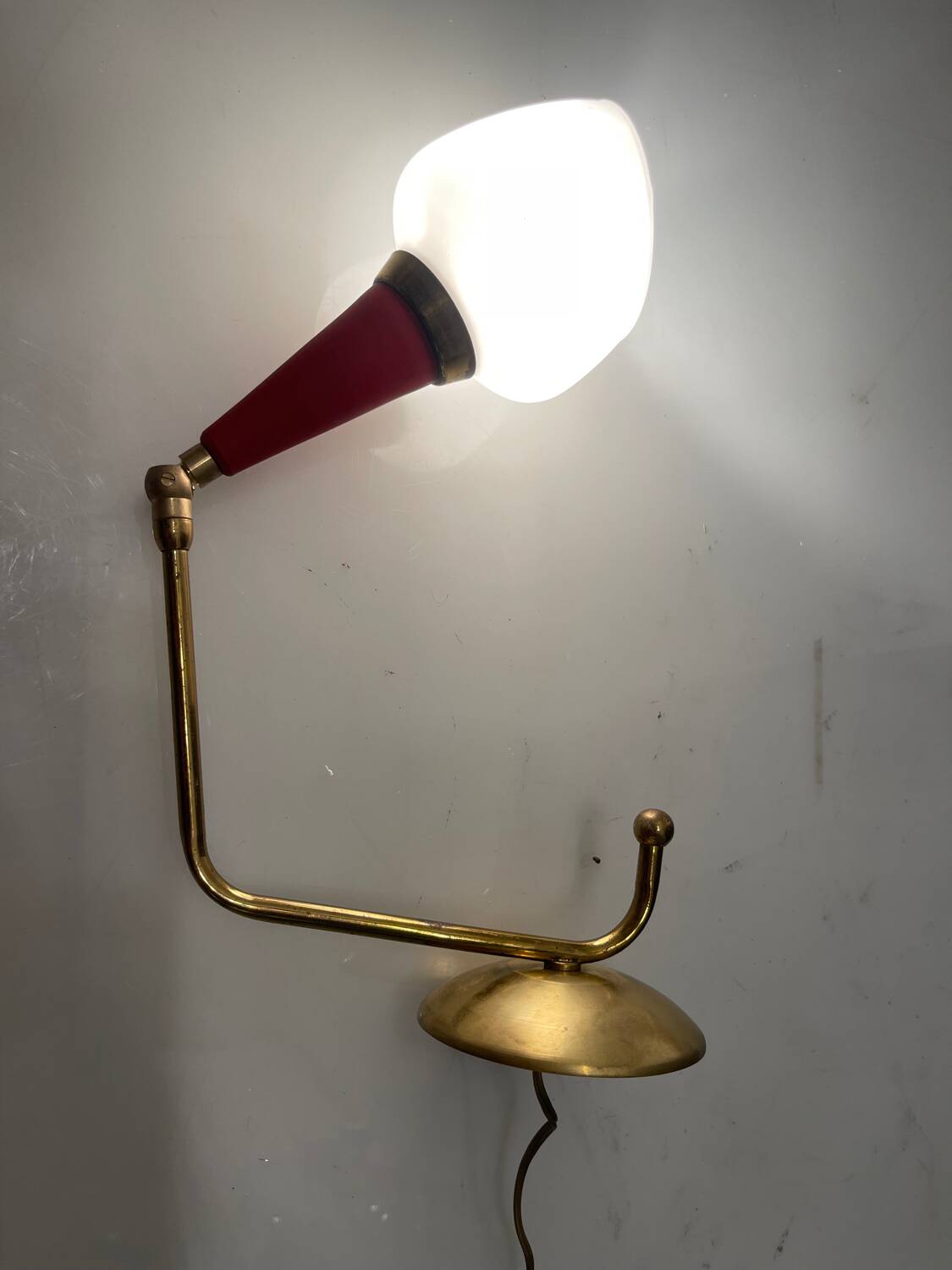 Vintage Brass & Red Adjustable Sconces – Set of 2 (1950s)