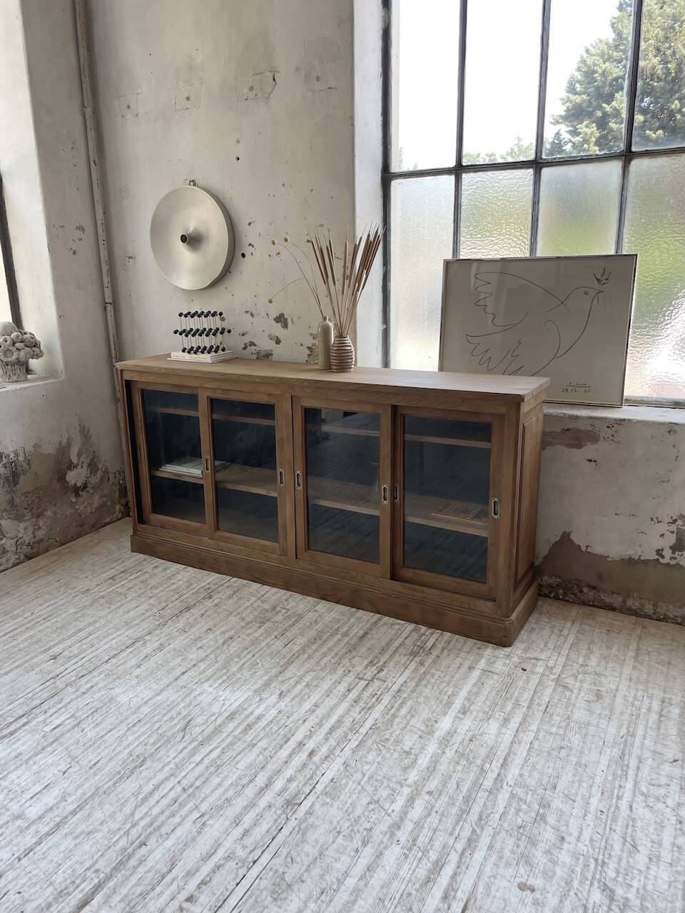 Oak sideboard with glass doors