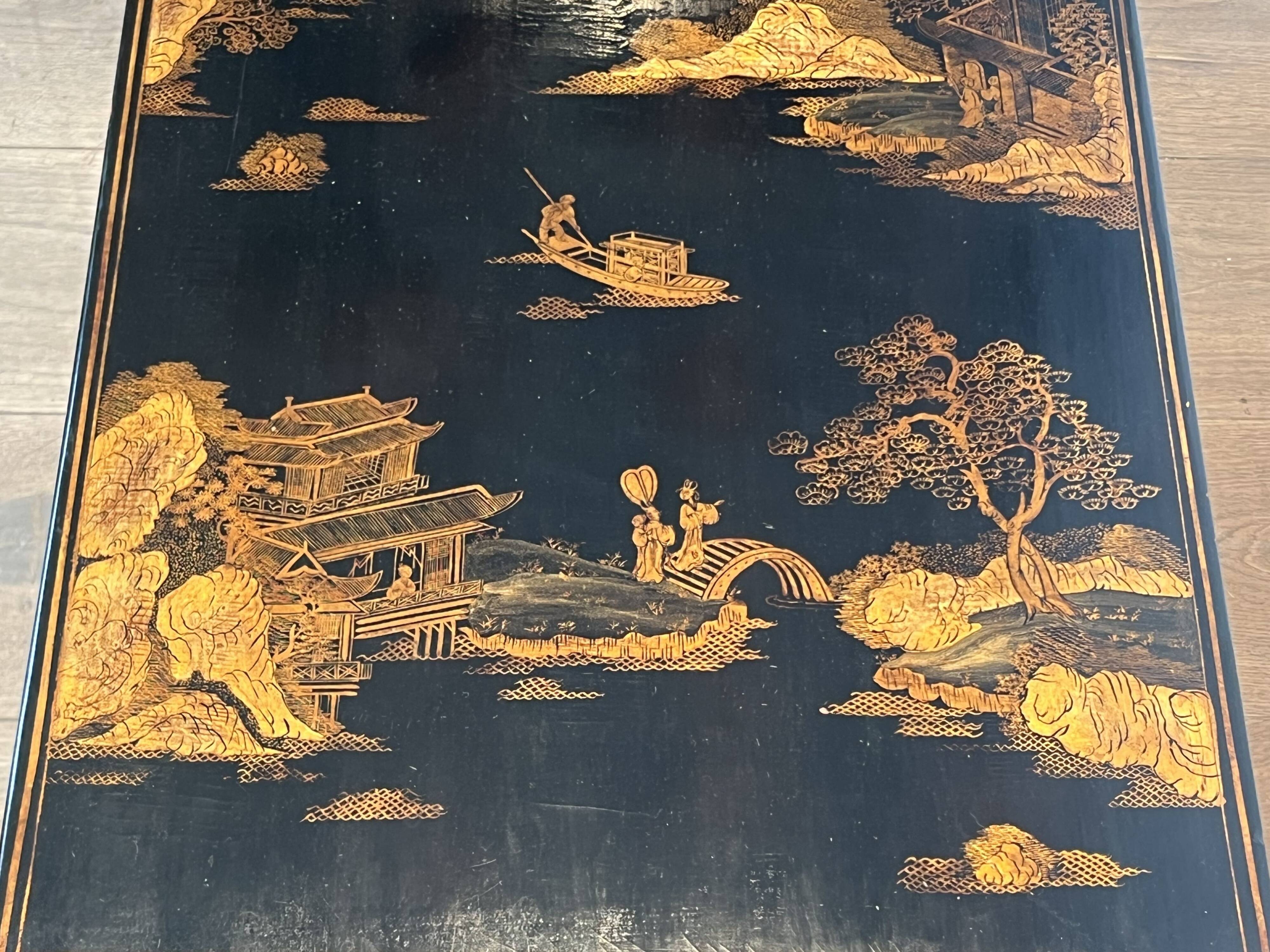 Neoclassical Brass Coffee Table with Lacquered Top Representing