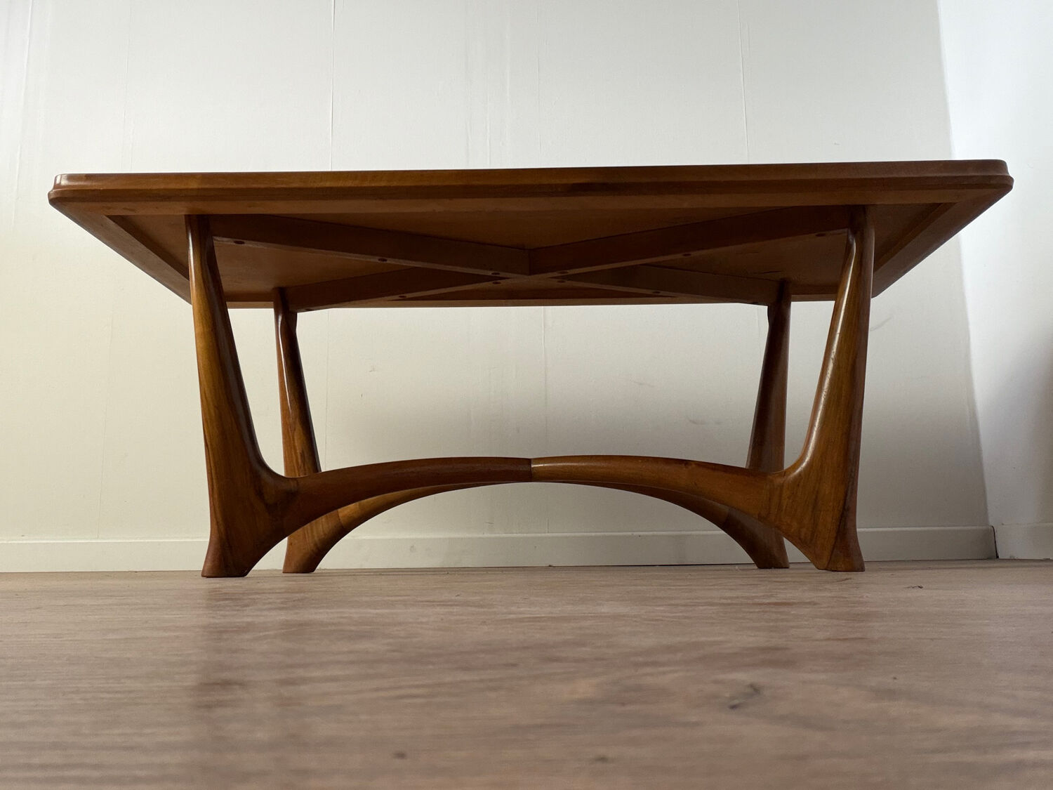Vintage wooden coffee table – sculptural base
