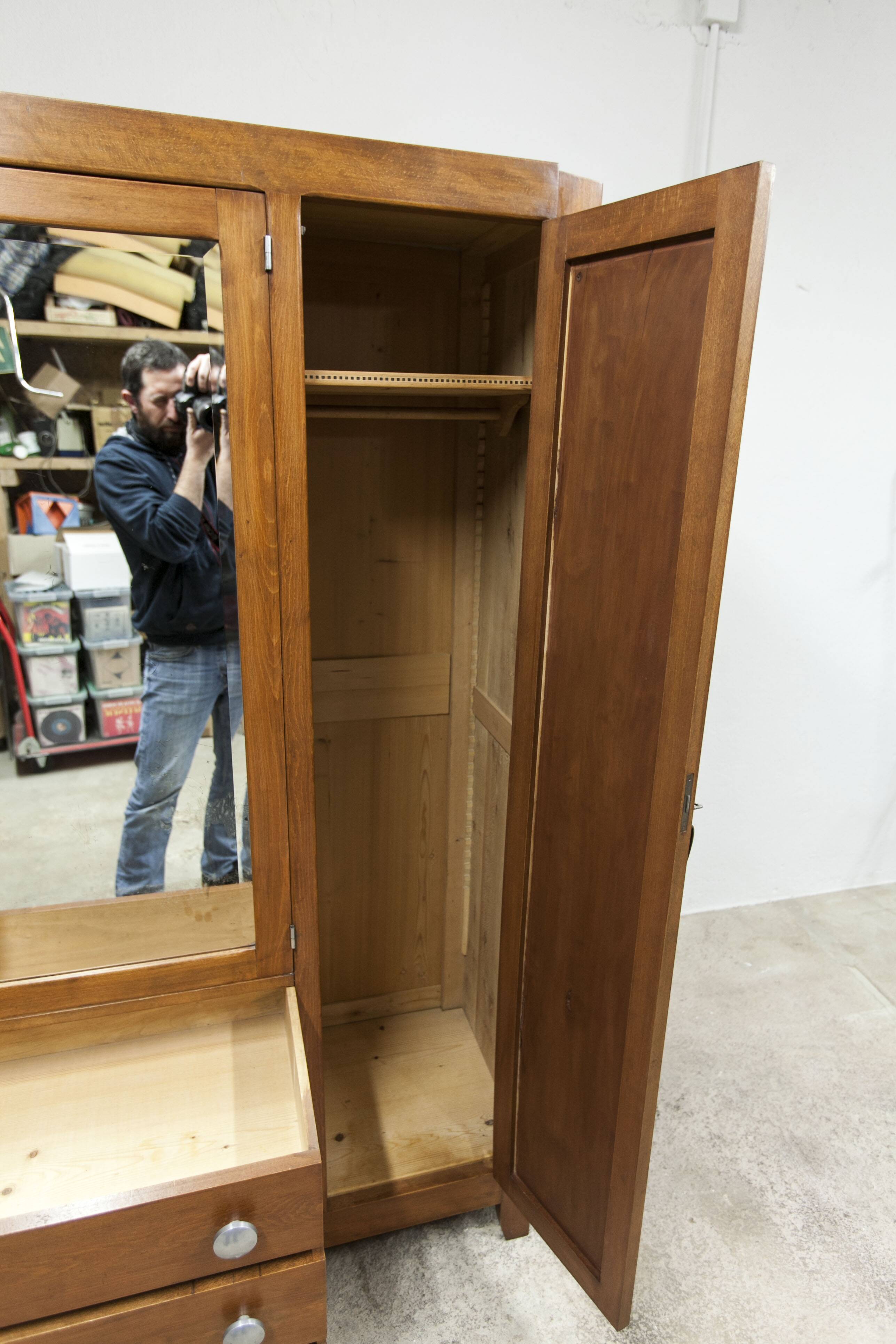Mid-century armoire with large mirror, wardrobe and chest of drawers