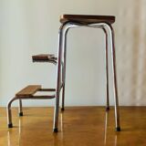 Vintage step stool in brown formica and chrome steel