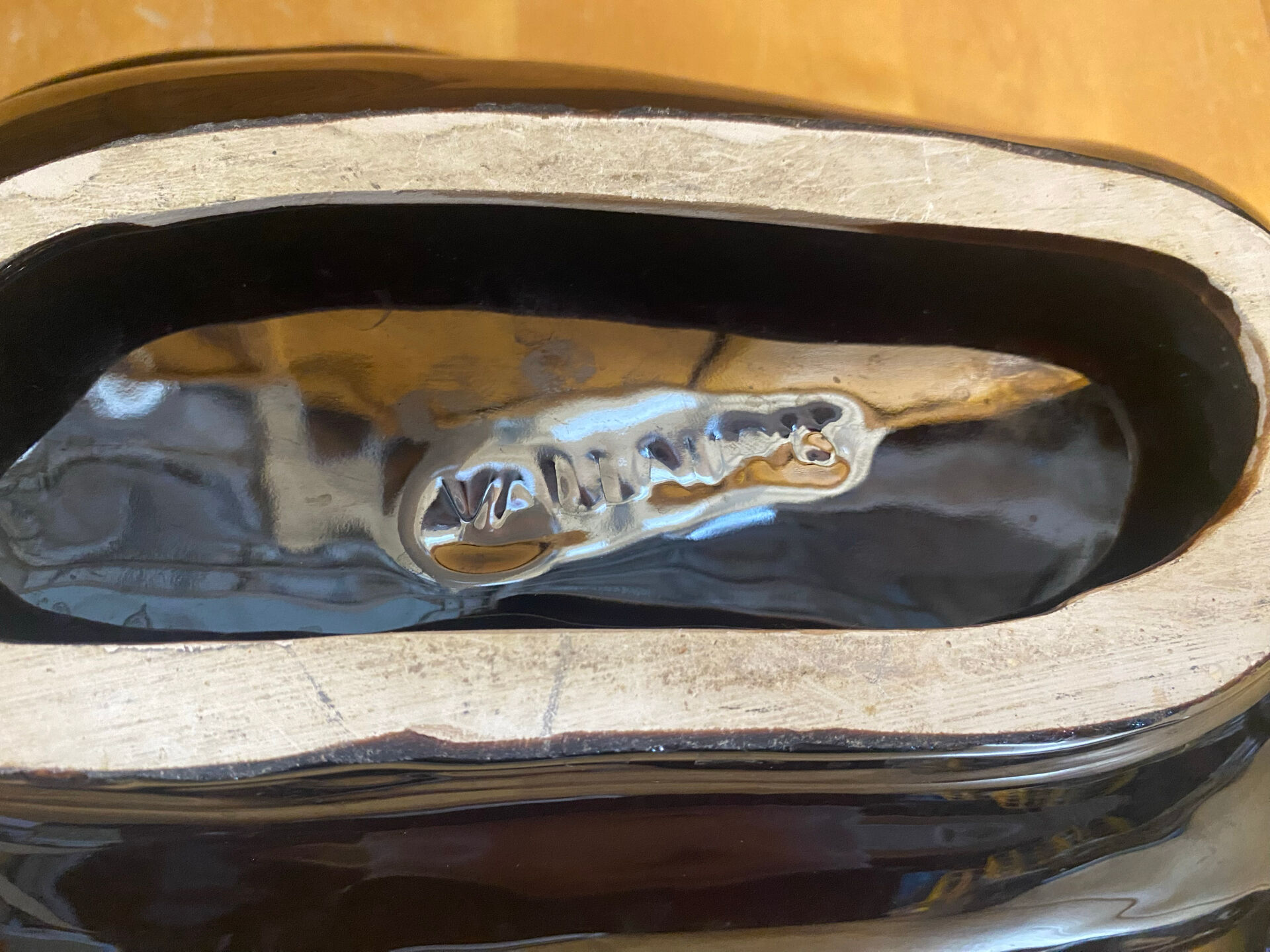 Coupe Centre De Table VALLAURIS Céramique Marron & Bleu Vintage #E172