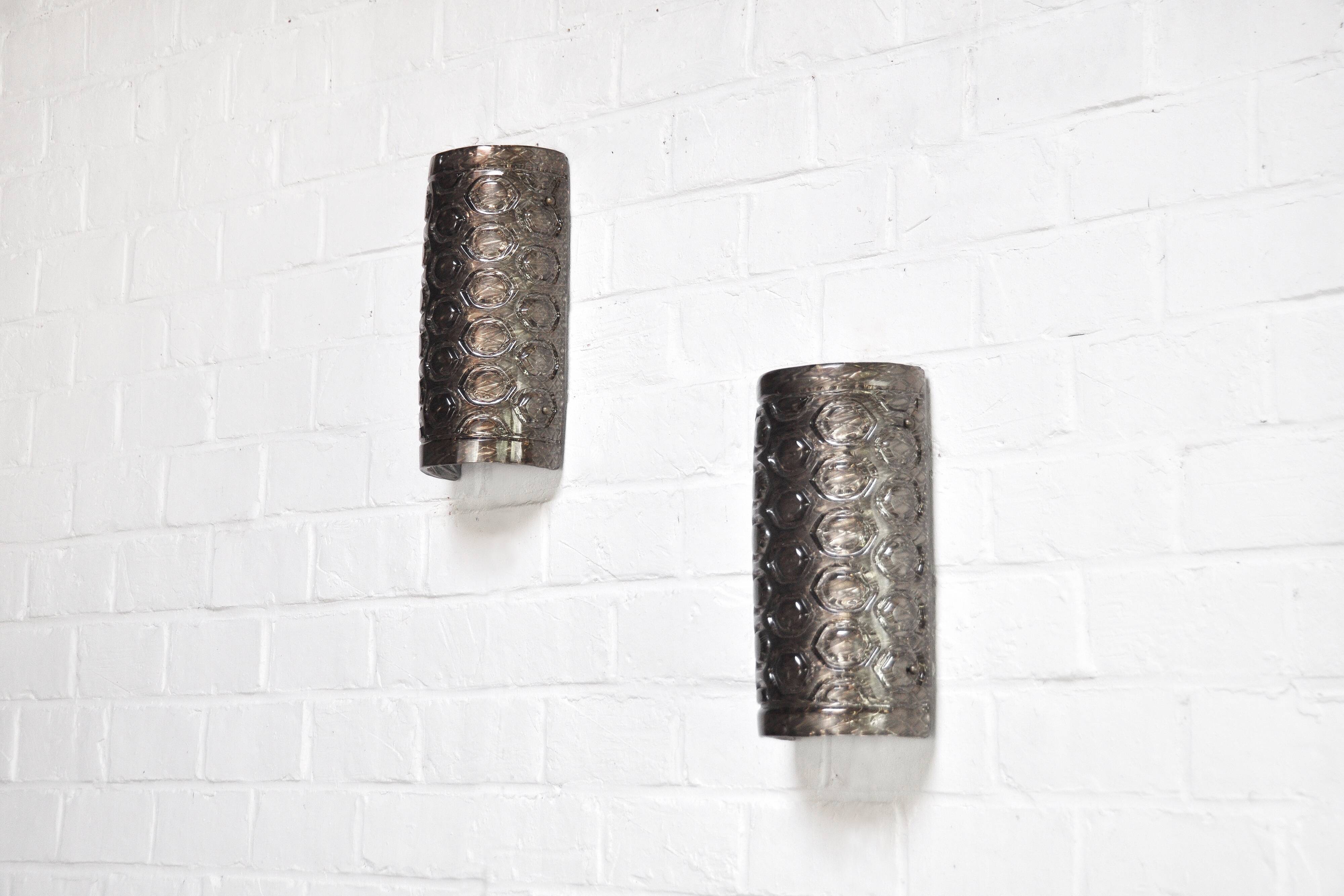 Paire d’appliques murales italiennes en verre de Murano avec motifs géométriques, années 1960