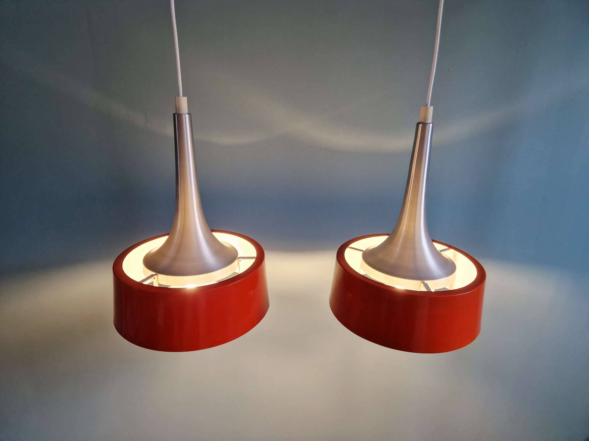 Pair of Scandinavian brushed aluminium pendants, 1960s