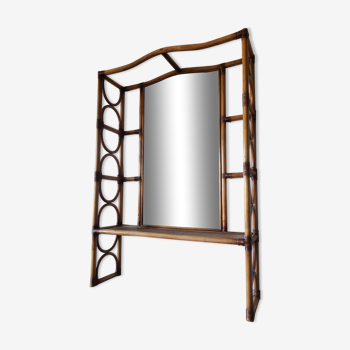 Rattan shelf with mirror