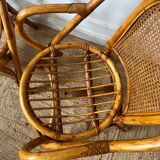 Paire de fauteuils en rotin et cannage vintage