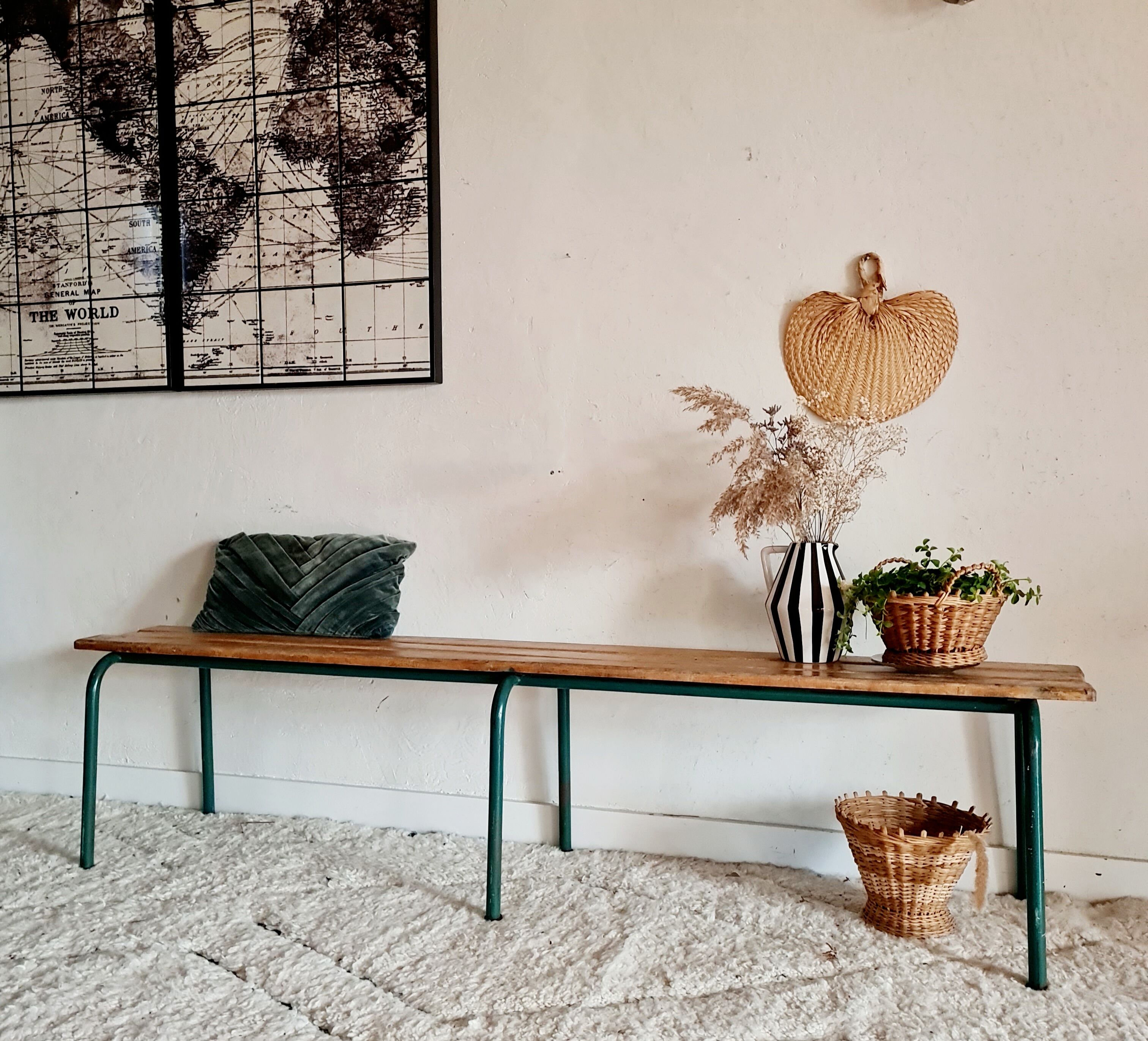 Wooden and metal school bench