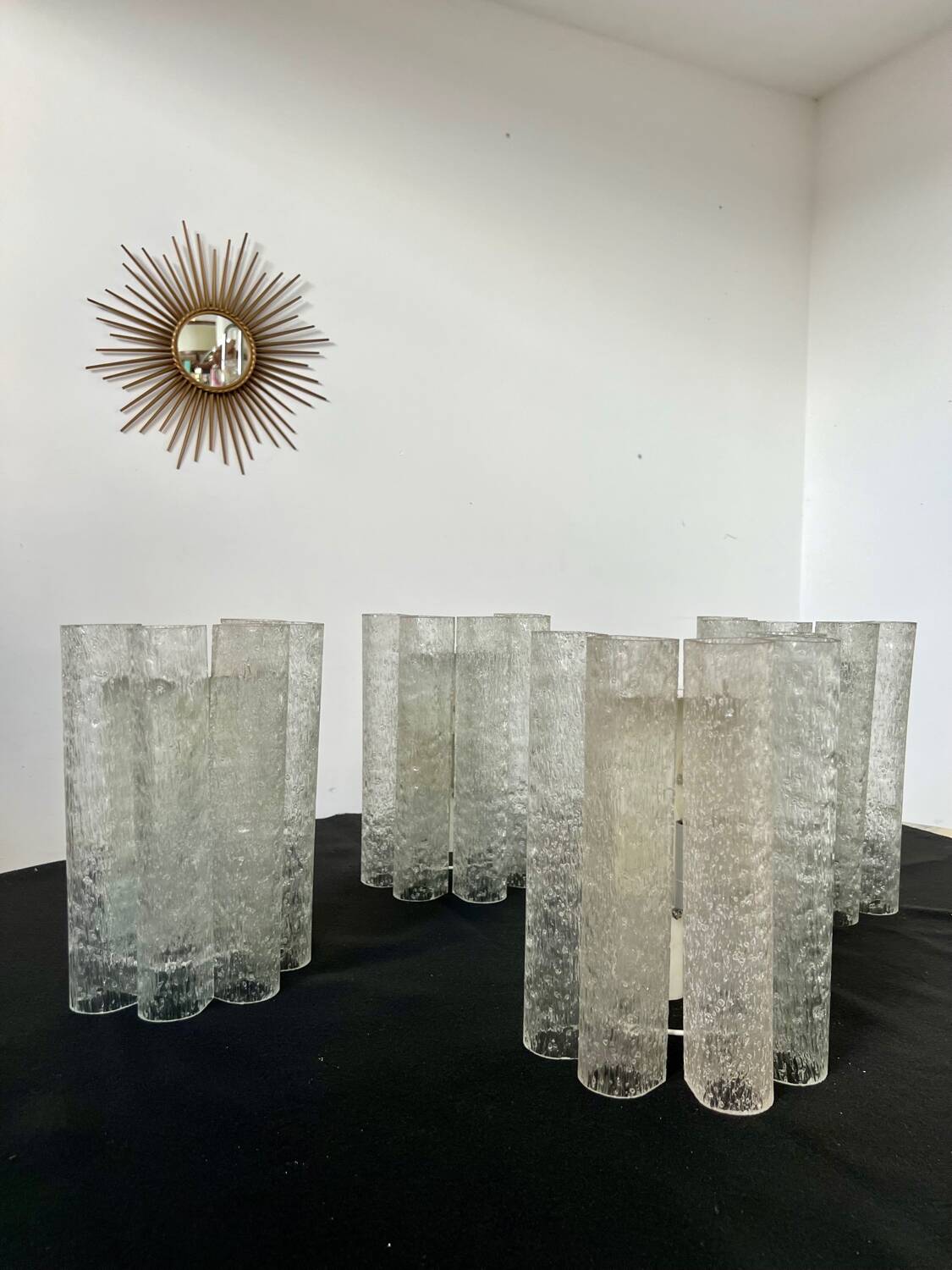 Set of 4 large doria wall lights in glazed glass design from the 60s vintage 3 lights