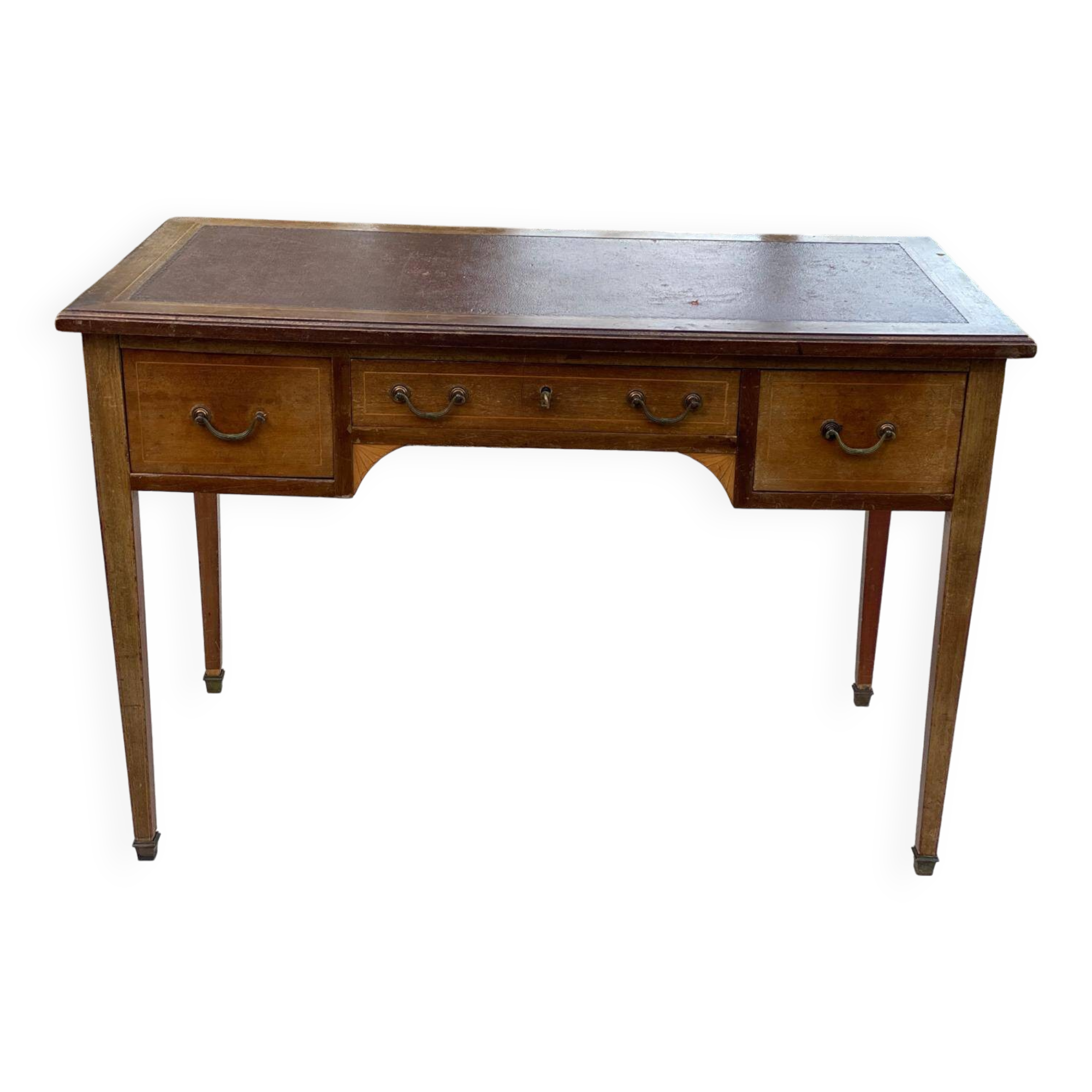 Louis XVI desk in solid wood and burgundy leather