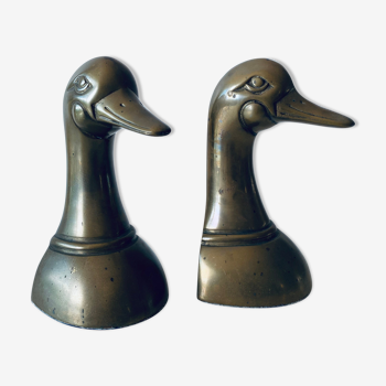 Pair of brass duck bookends
