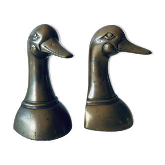 Pair of brass duck bookends