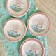 4 vintage powder pink dessert plates