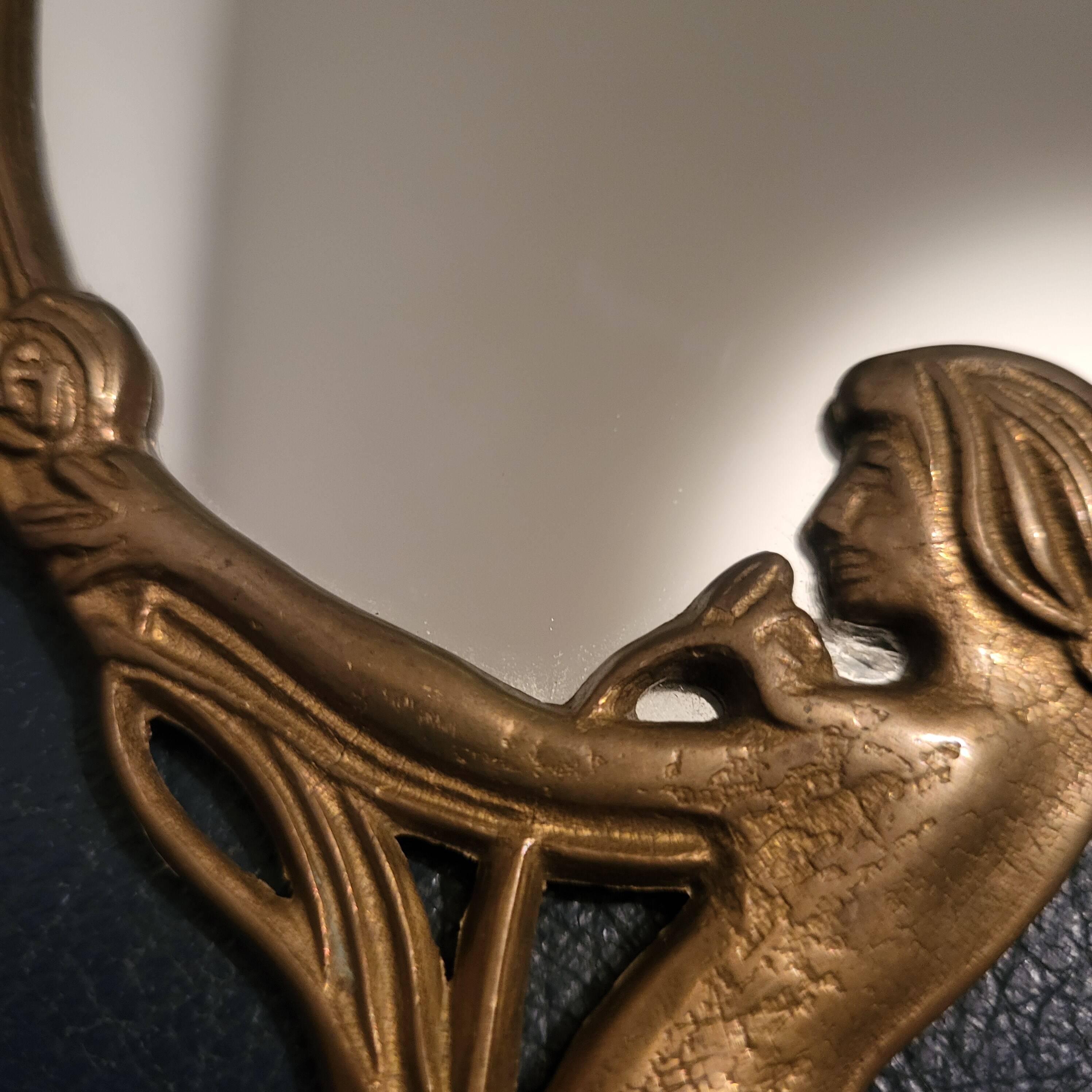 Brass vanity mirror, Art Nouveau style