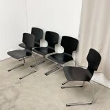 5 vintage chairs in black thermoformed wood
