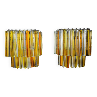 Paire d'appliques Venini bicolore, verre de murano triedri, Italie, 1970