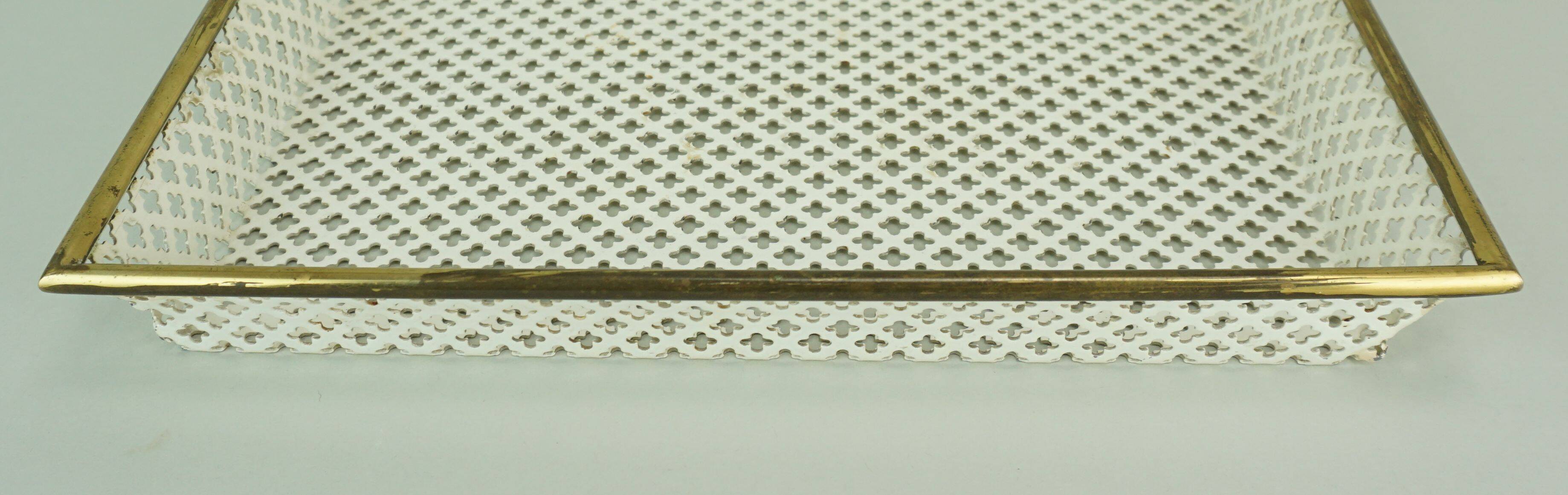 Vintage tray, perforated metal and brass, attr. to mathieu matégot 50s