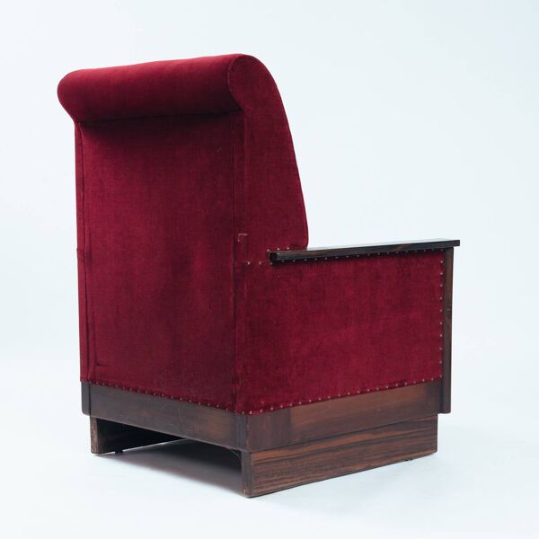 2 chaises Art Déco en velours rouge de l'École d'Amsterdam, Pays-Bas, années 1930