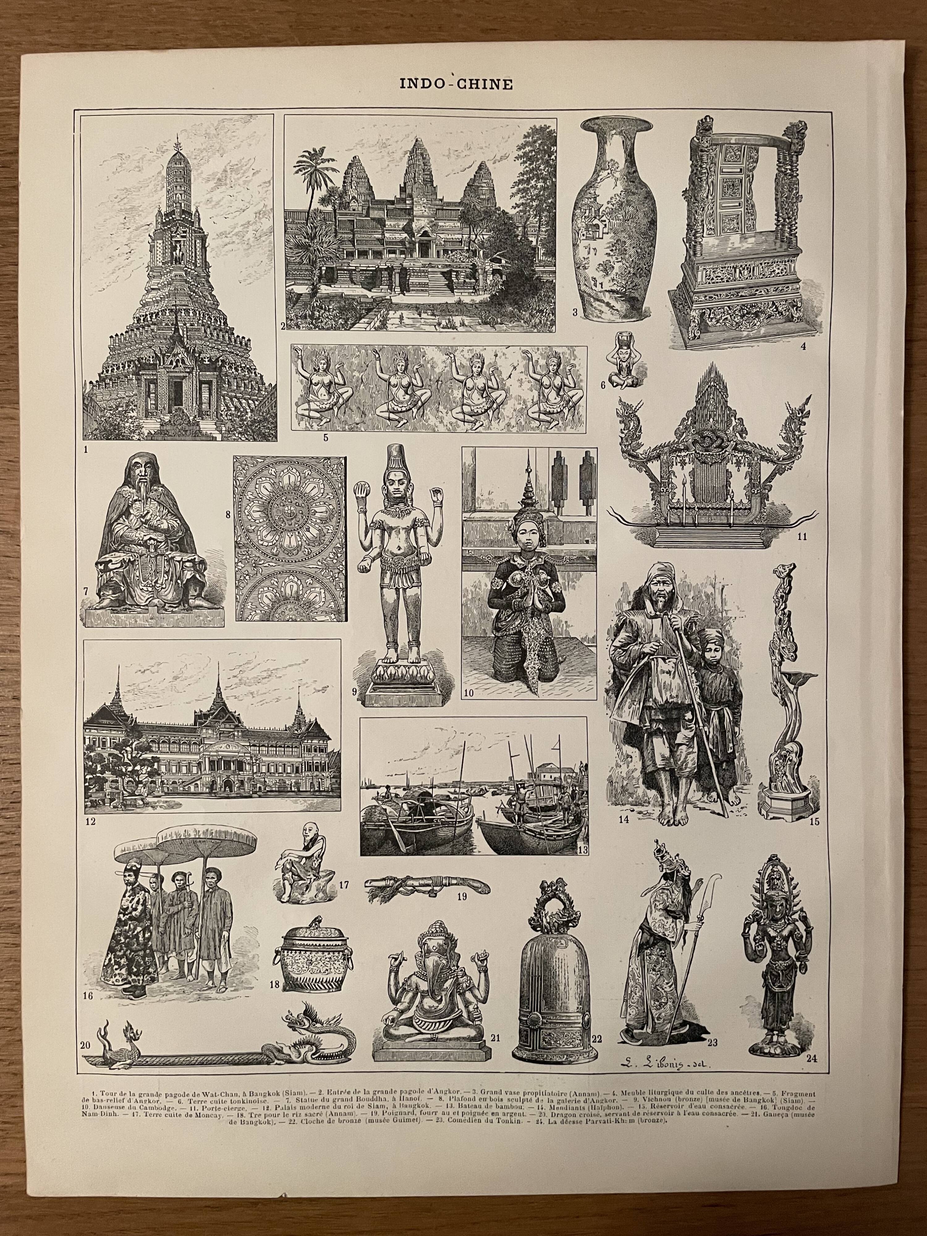 Lithograph engraving on Indochina of 1897