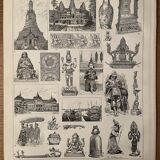 Lithograph engraving on Indochina of 1897