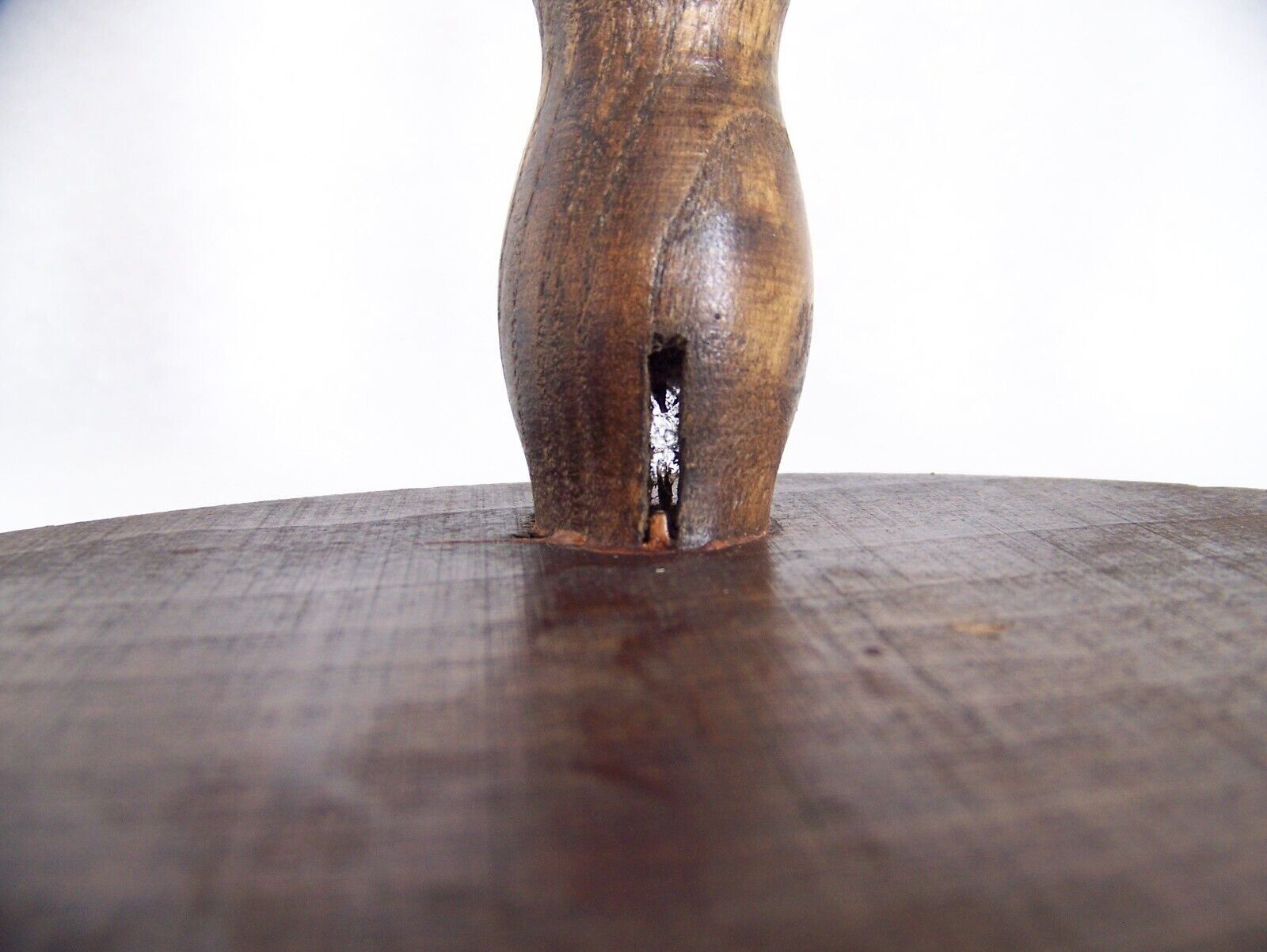 French vintage traditional handmade half moon milking stool with bobbin leg