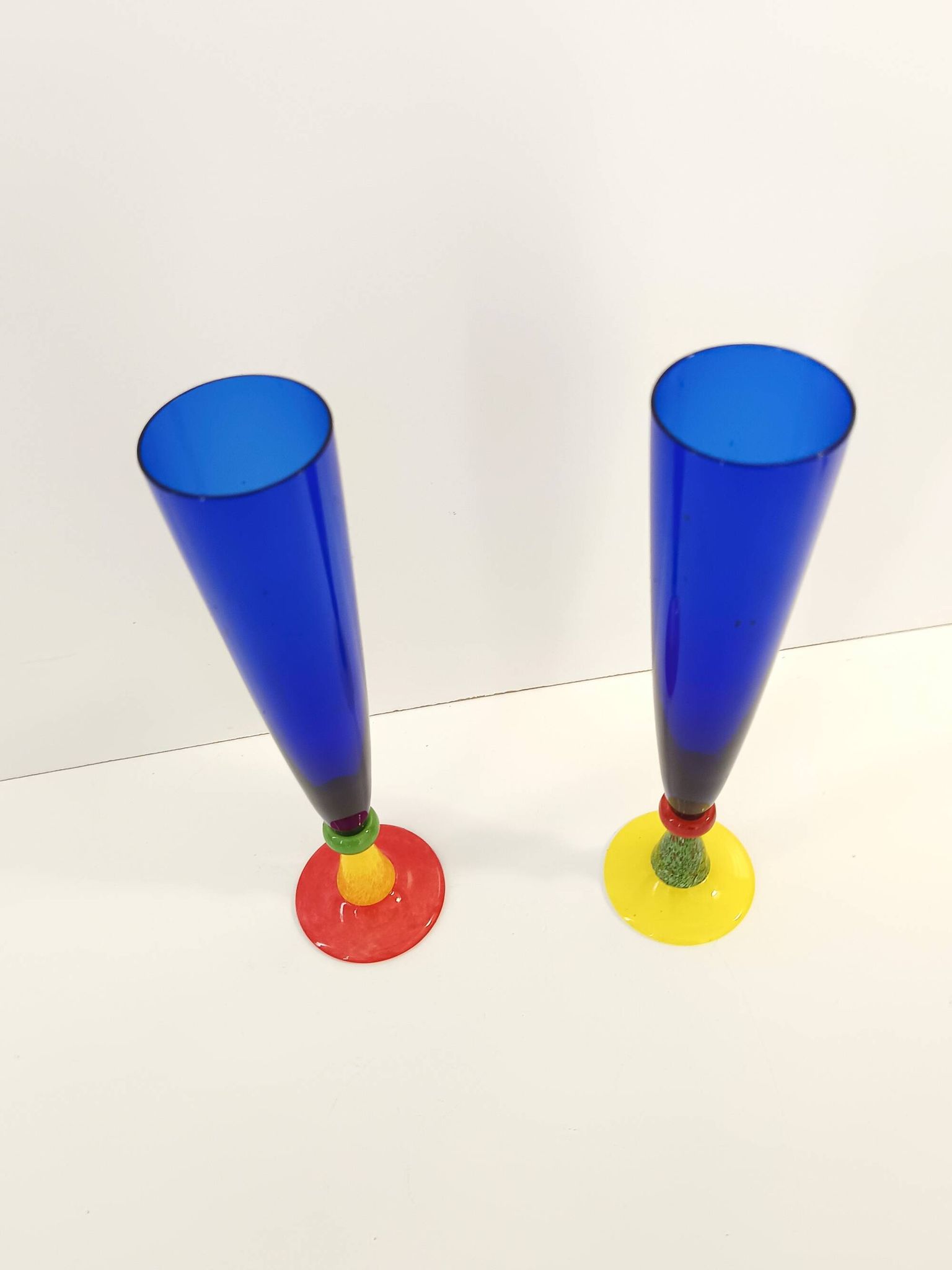 Pair of Blue Murano Glass Flutes by Bisazza & Rotella, Italy 2000