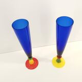 Pair of Blue Murano Glass Flutes by Bisazza & Rotella, Italy 2000