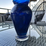 Cobalt blue glass vase, signed, glass art piece.