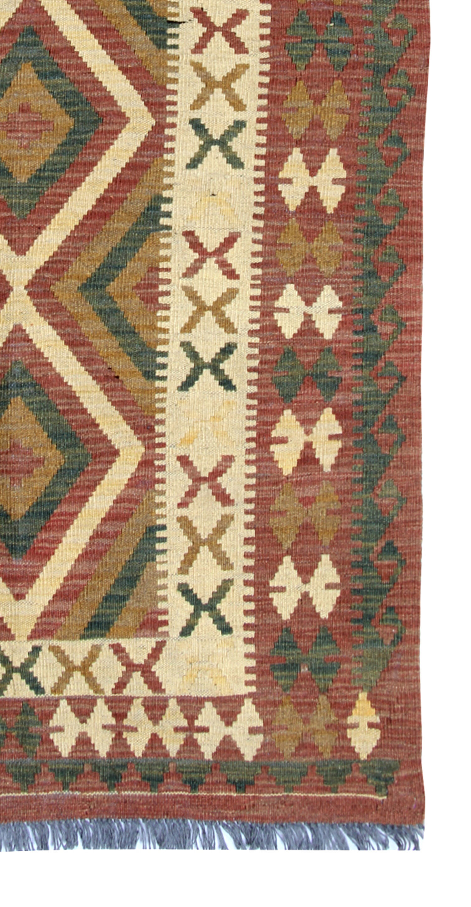 Vintage handmade afghan kilim, flat-woven brown wool geometric rug- 97x198cm