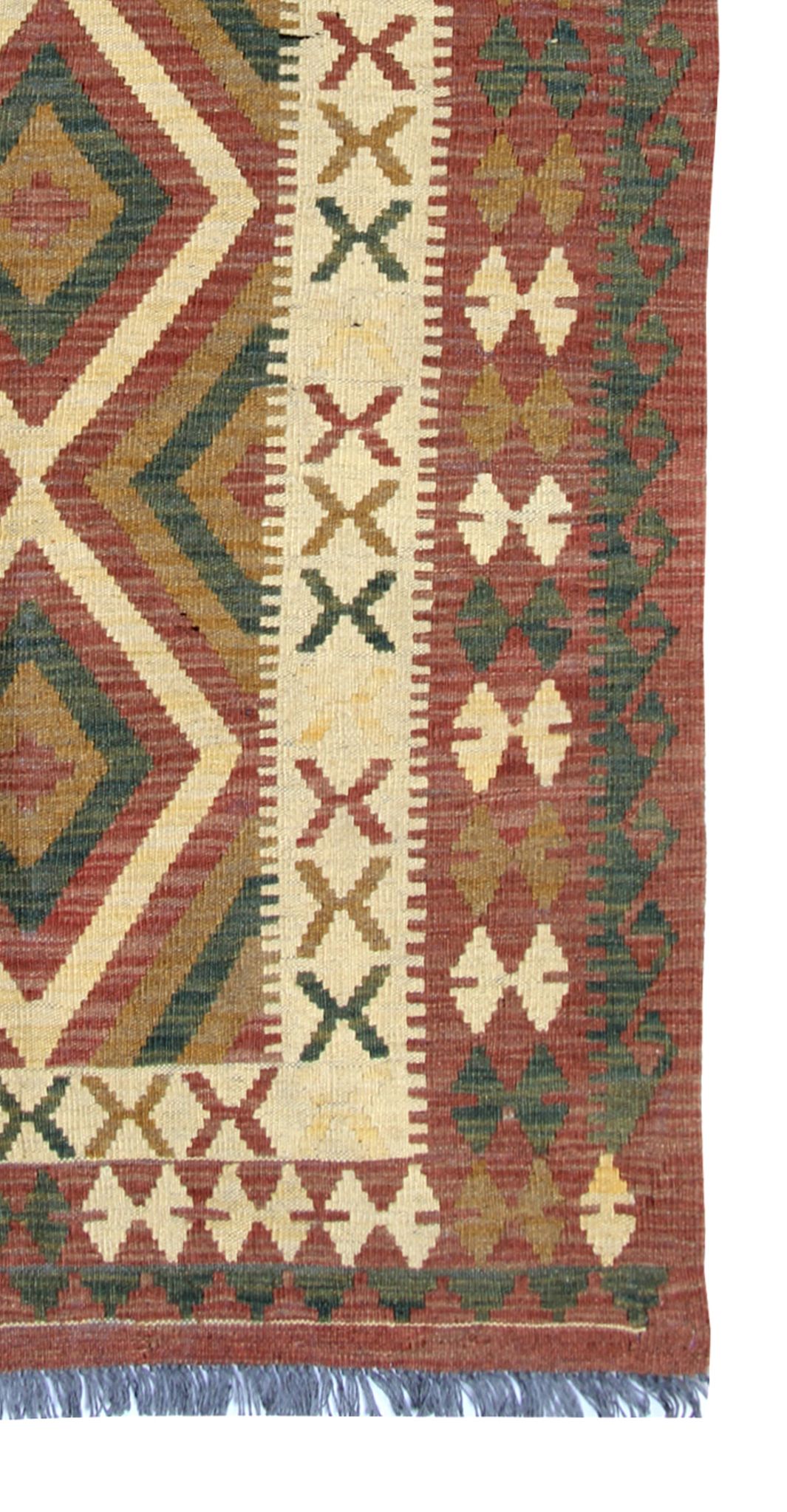 Vintage handmade afghan kilim, flat-woven brown wool geometric rug- 97x198cm