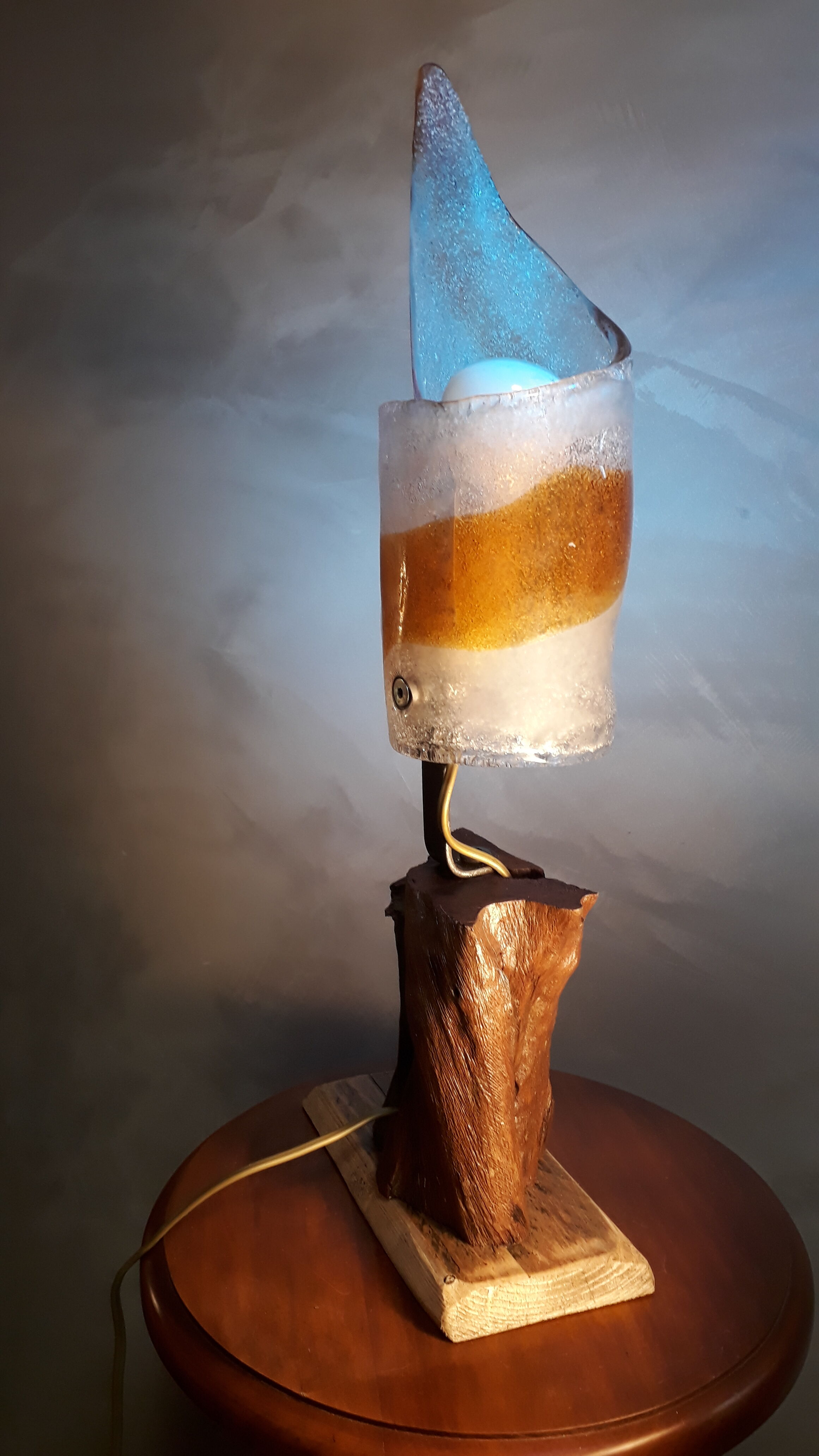 Murano glass lamp Italy 1970 foot root exotic wood