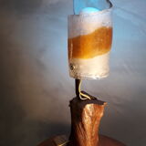 Murano glass lamp Italy 1970 foot root exotic wood