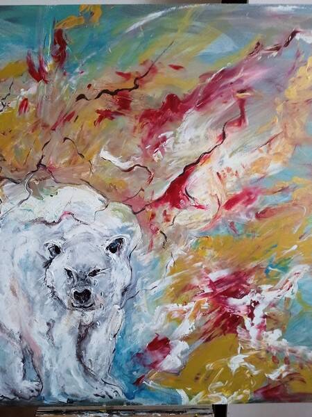 Painting 145cm Acrylic on panel surrealism white bear