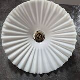 Ancienne suspension baladeuse en opaline plissée/drapée blanche Art déco 1930 Ø 24 cm