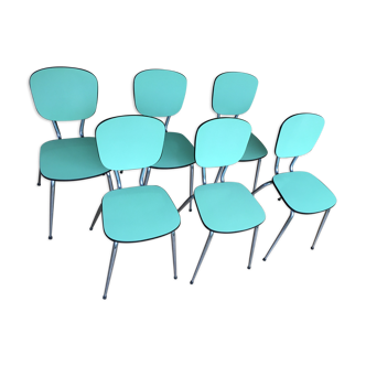 Lot of 6 vintage chairs in apple green Formica 60's / 70's