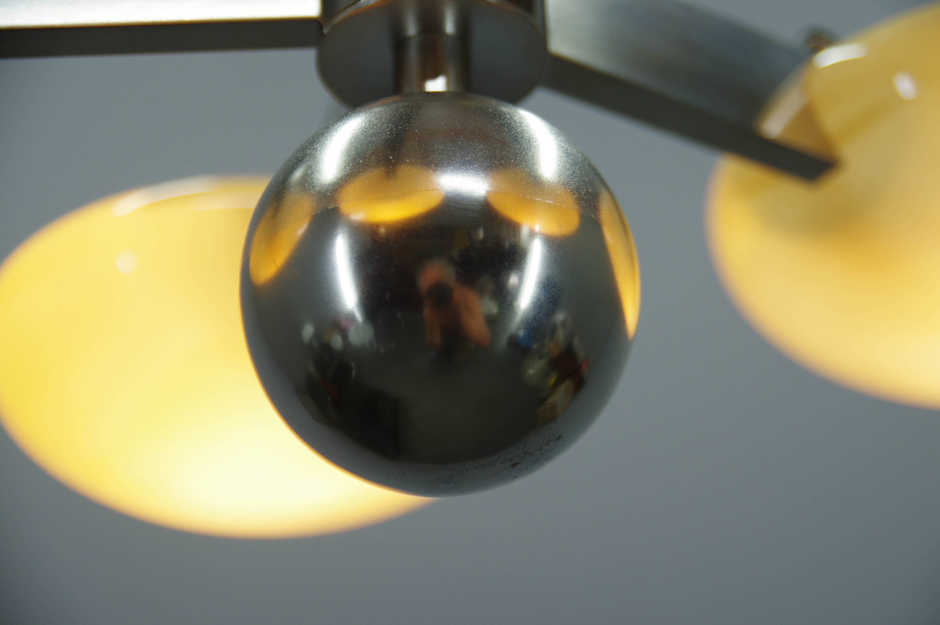 Exceptional Art Deco Functionalist Nickel-Plated Chandelier, 1930s
