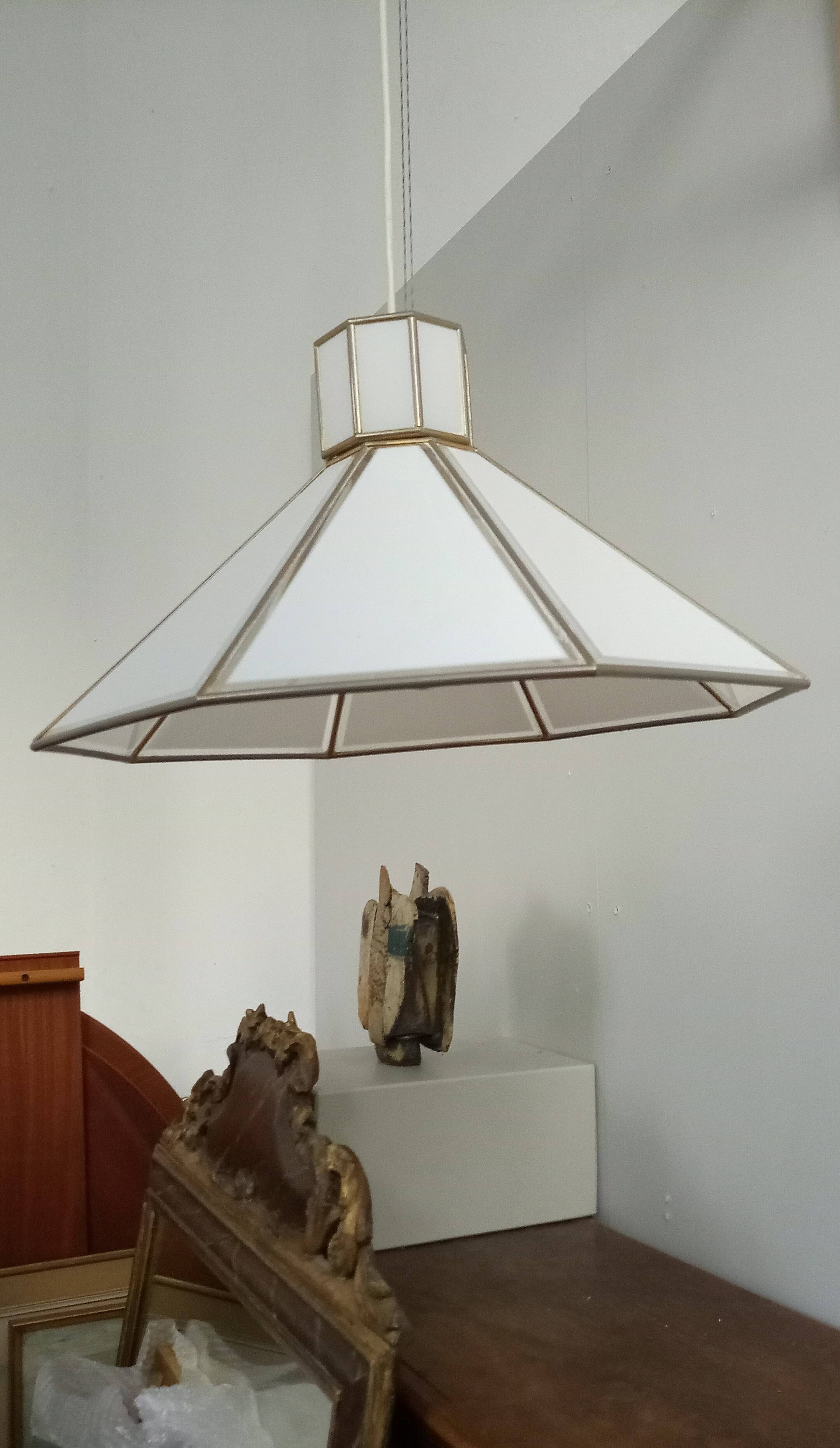 White glas ceiling lamp attr. by jean claude mahey