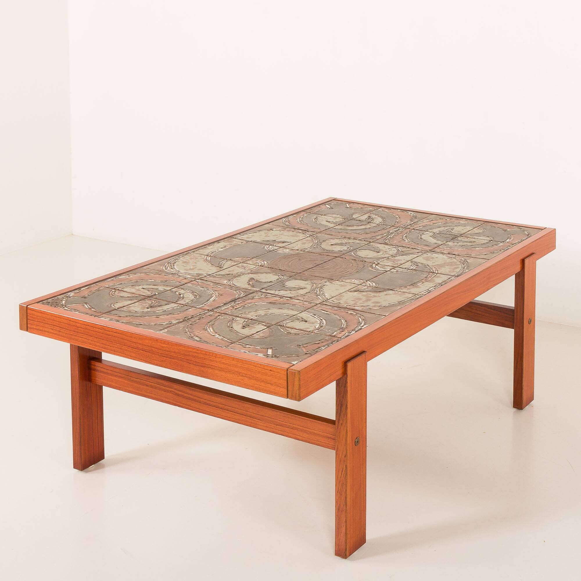 Ox Art extra large coffee table in teak and ceramic tiles, Denmark 1970s