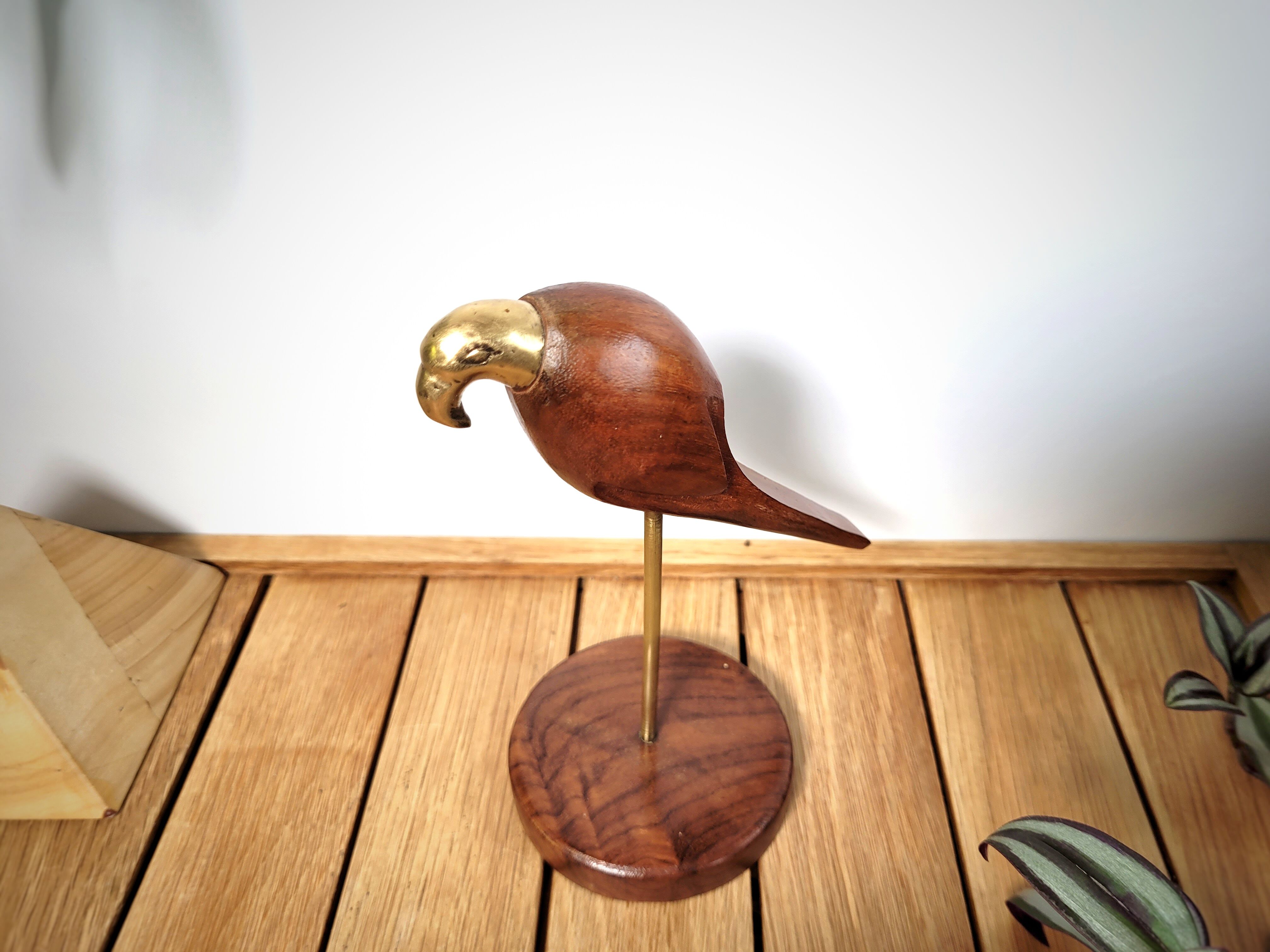 Wood & brass parakeet