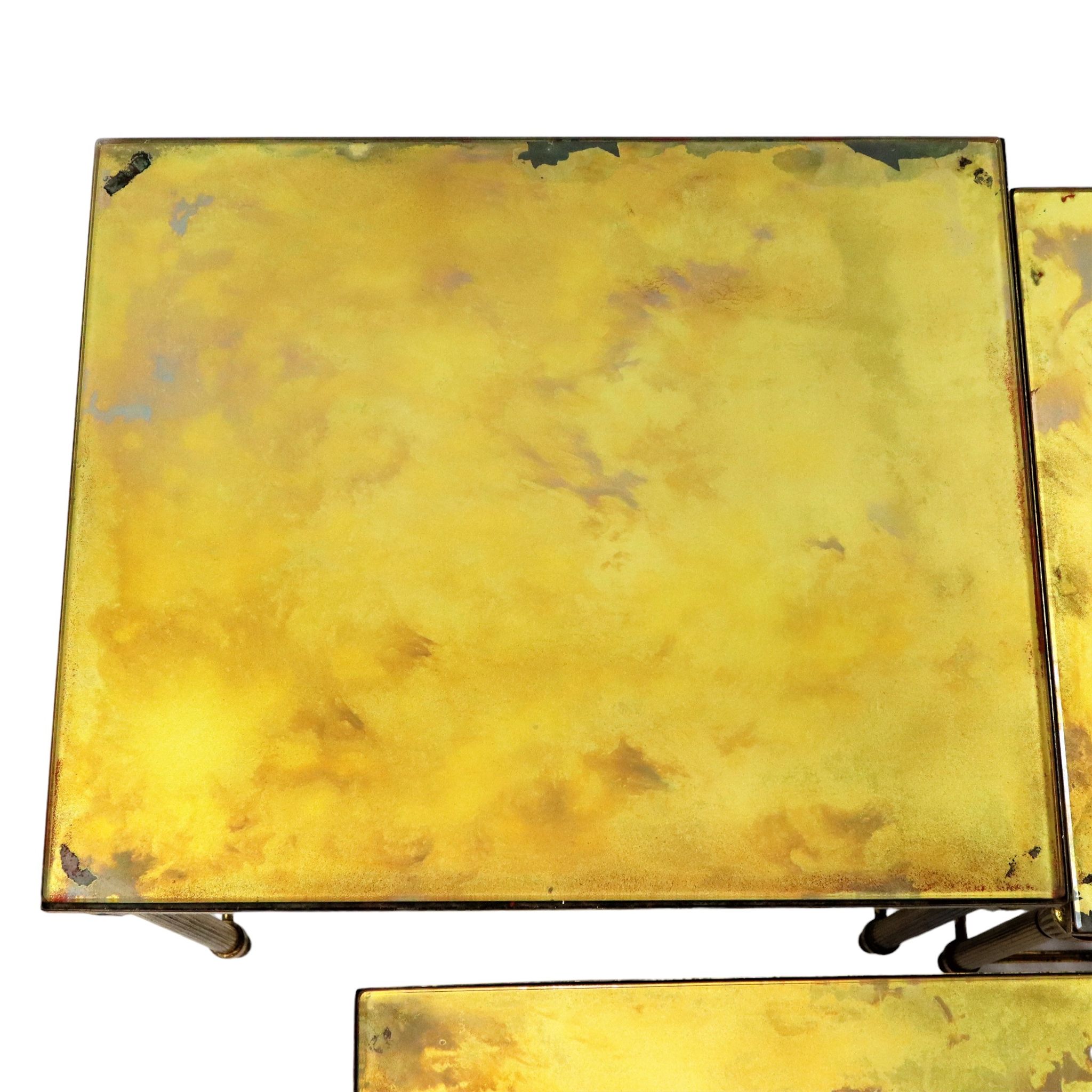 Vintage nesting table set france marbled glass copper plated metal fifties