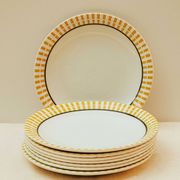 French Country Style Hand Painted Breakfast Plates with Yellow Stripes, Set of 8