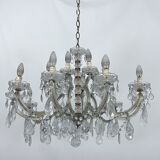 Mid-Century Maria Teresa crystal and brass large chandelier. Italy 1940s