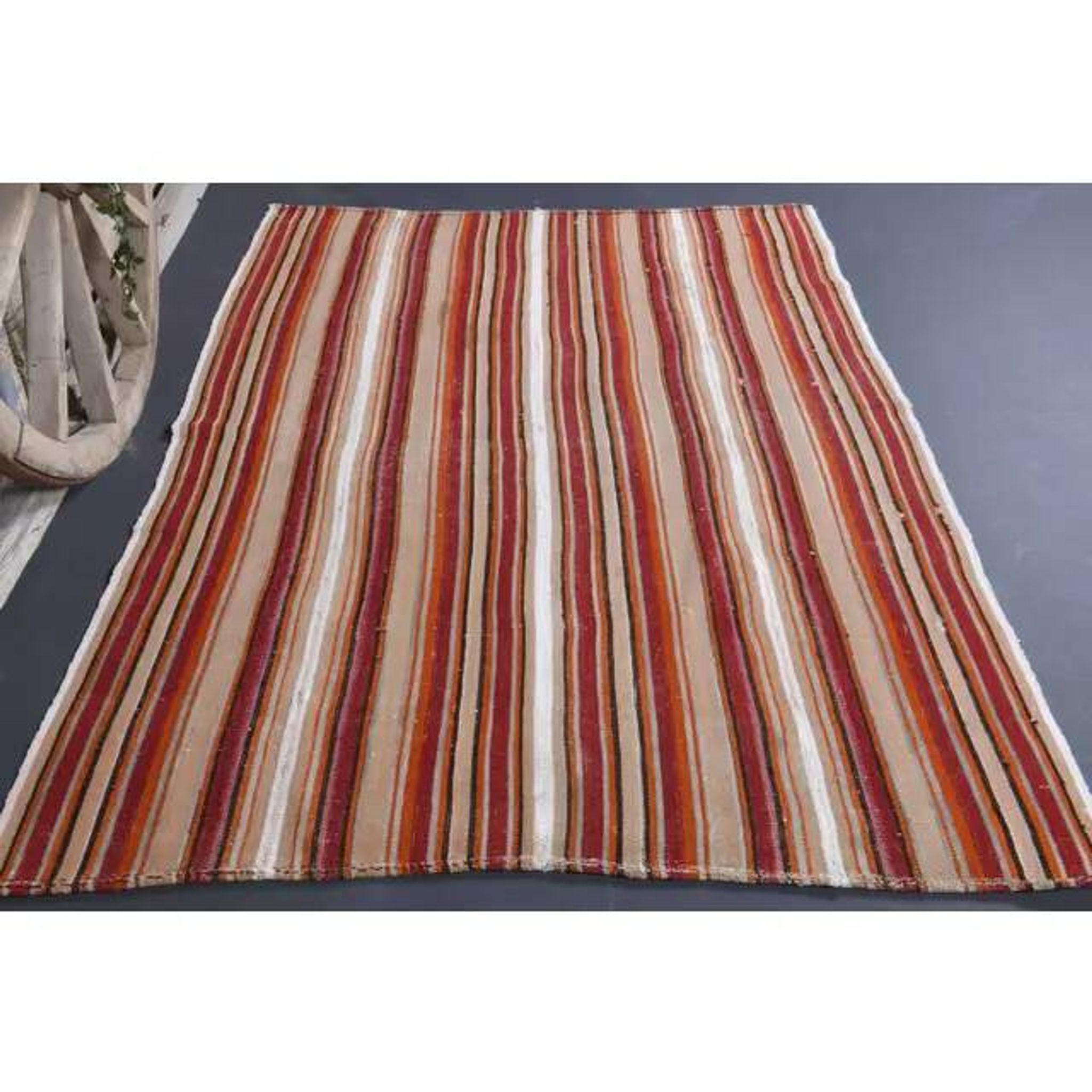 Vintage Turkish Hand-Knotted Wool Cotton Red Kilim Rug 145x236