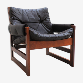 Scandinavian chocolate leather armchair