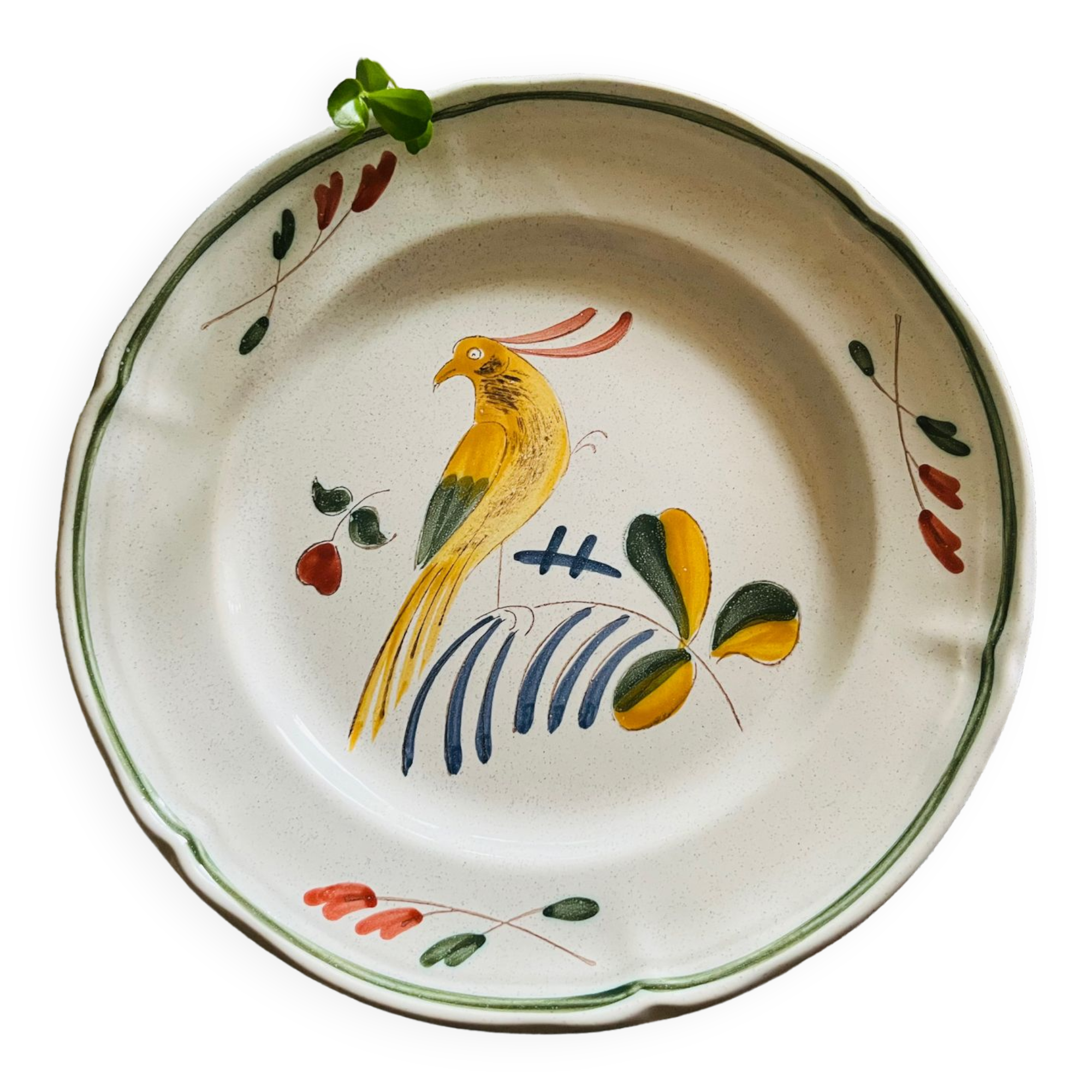 Assiette en grès faite main décor oiseau