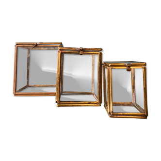 Set of glass and brass jewelry boxes