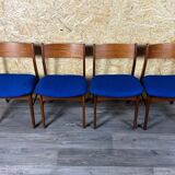 4 chaises danoises en teck et tissu bleu