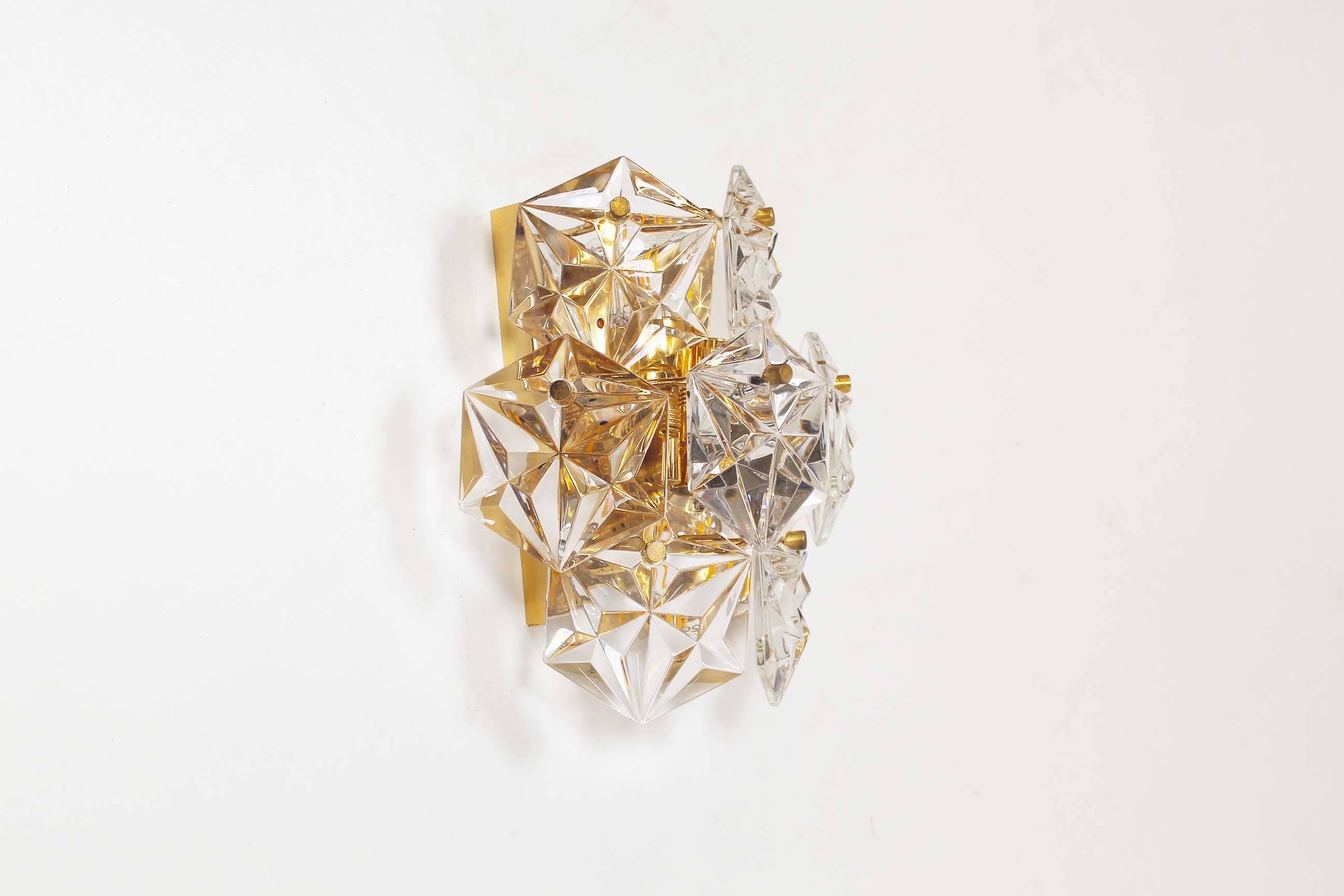 Polished brass and crystal glass wall lamp by Kinkeldey, Germany 1970’s